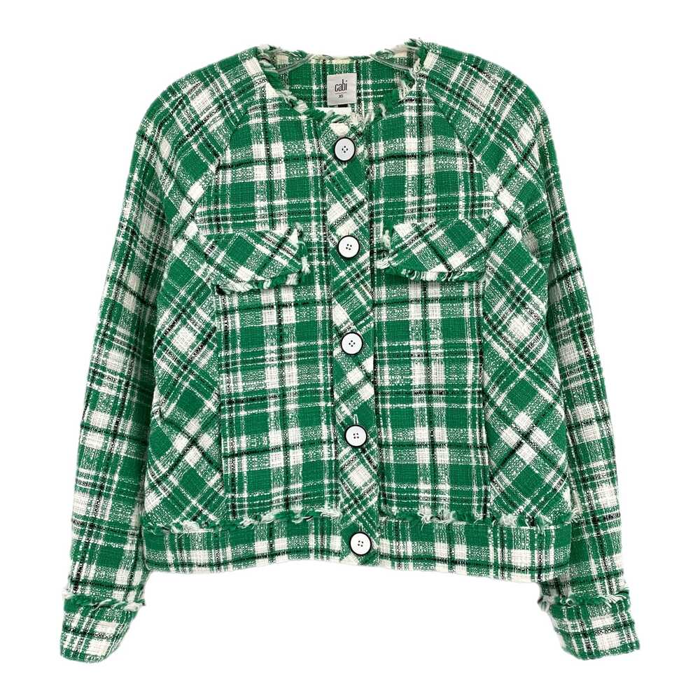 CAbi Green White Plaid Tweed Library Jacket | Size XS